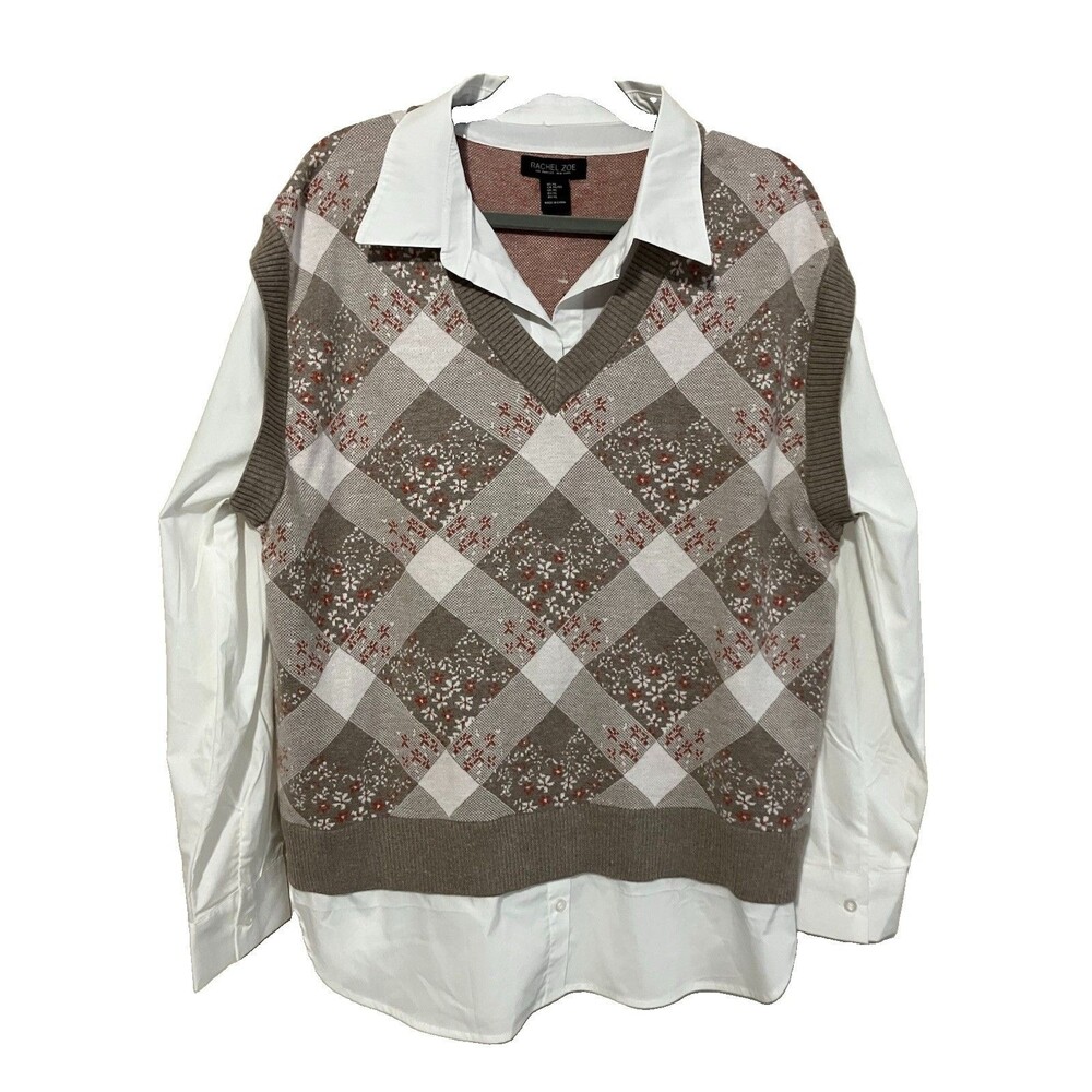 Rachel Zoe Argyle Preppy Academia Layered Sweater Vest XL New